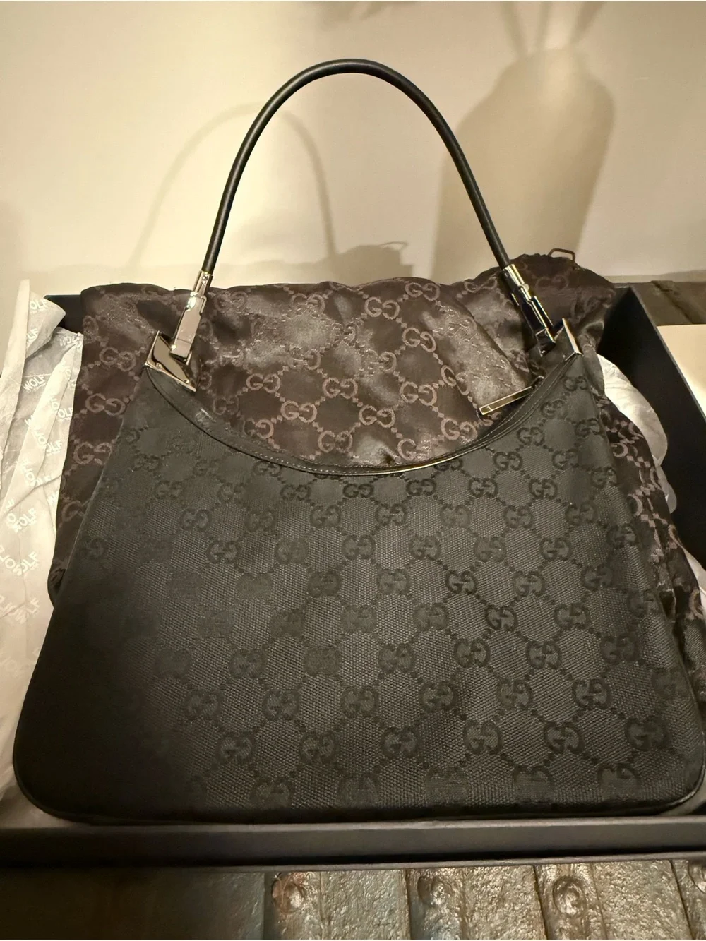 VINTAGE Gucci (Tom Ford Era) Black GG Canvas Hobo